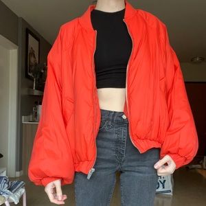 Zara orange oversized cropped puffy winter bomber jacket M